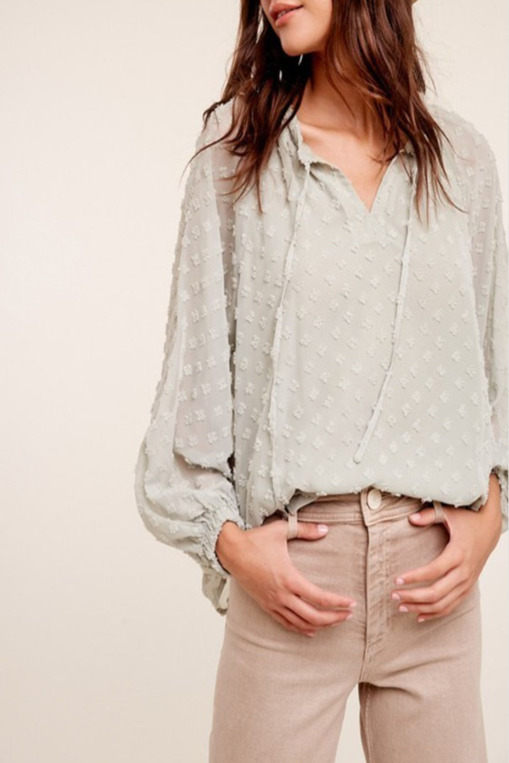 Sweet Illusion Tufted Dot Woven Top