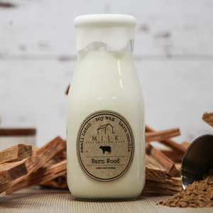 Milk Reclamation Barn Milk Bottle Candle: Barn Wood