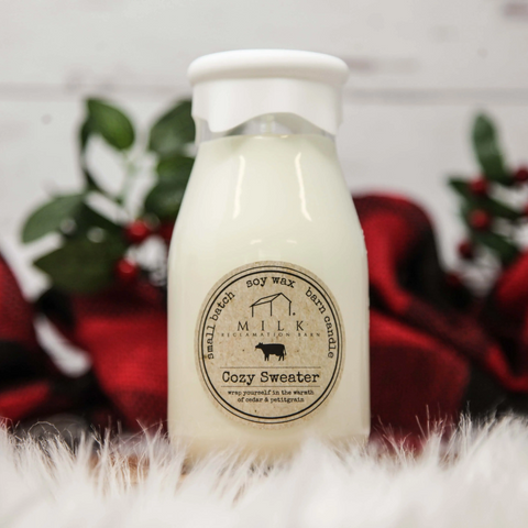 Milk Reclamation Barn Milk Bottle Candle: Cozy Sweater