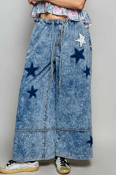 Star Struck Mineral Wash Wide Leg Star Pant