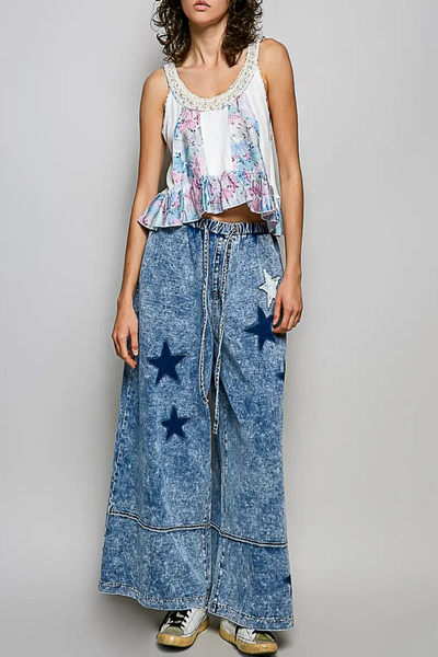 Star Struck Mineral Wash Wide Leg Star Pant