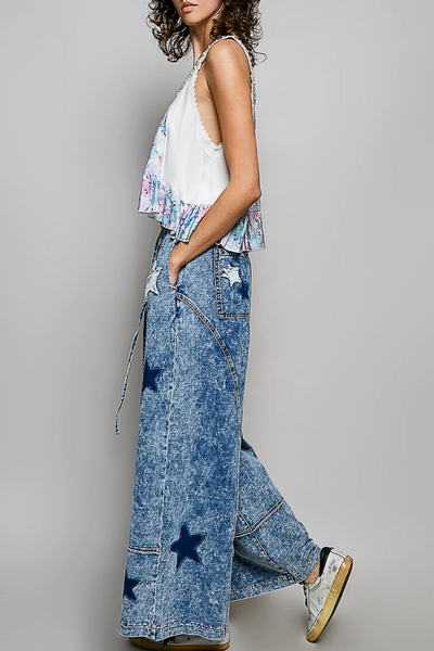Star Struck Mineral Wash Wide Leg Star Pant