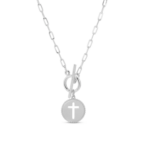 Cross Paperclip Toggle Necklace