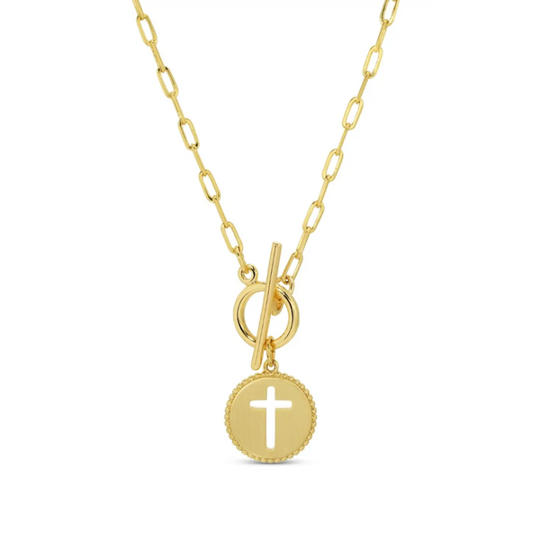 Cross Paperclip Toggle Necklace