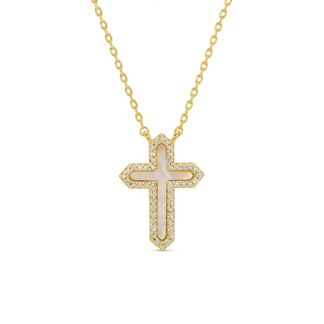 Feel the Faith Shell Pave Cross Necklace