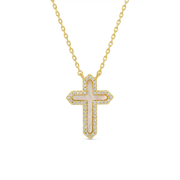 Feel the Faith Shell Pave Cross Necklace