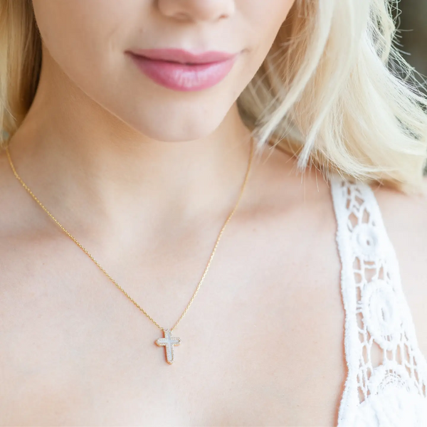 Feel the Faith Shell Pave Cross Necklace