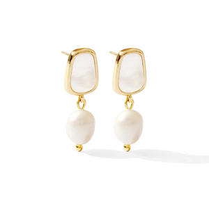 Abstract Framed Pearl Drop Earrings