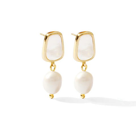 Abstract Framed Pearl Drop Earrings