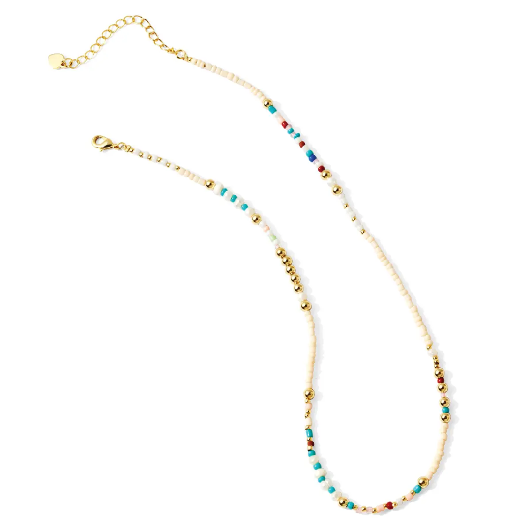 Seed Bead and Gold Pearl Necklace