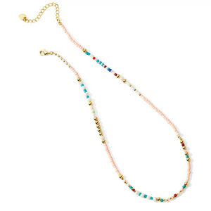 Seed Bead and Gold Pearl Necklace