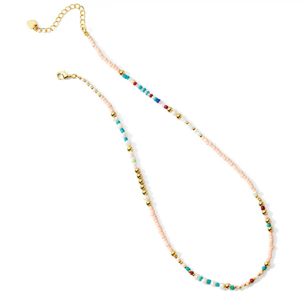 Seed Bead and Gold Pearl Necklace