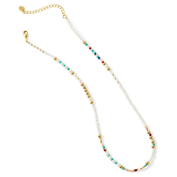 Seed Bead and Gold Pearl Necklace