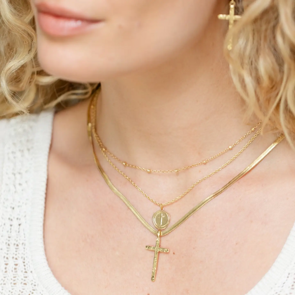 Gilded Cross Triple Layered Necklace