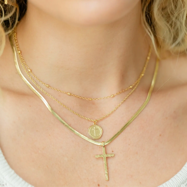 Gilded Cross Triple Layered Necklace