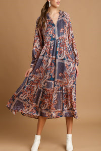 Dreaming Paisley Mix-Print Midi Dress