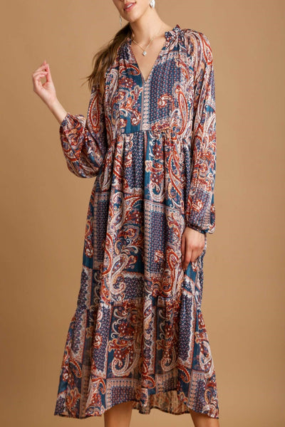 Dreaming Paisley Mix-Print Midi Dress