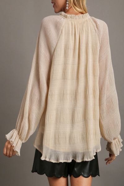 Sparks Fly Crinkle Tiered Metallic Shimmer Top