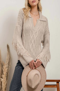 Gold Rush Fringe Cable Knit Sweater