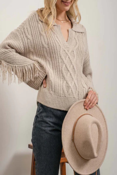 Gold Rush Fringe Cable Knit Sweater