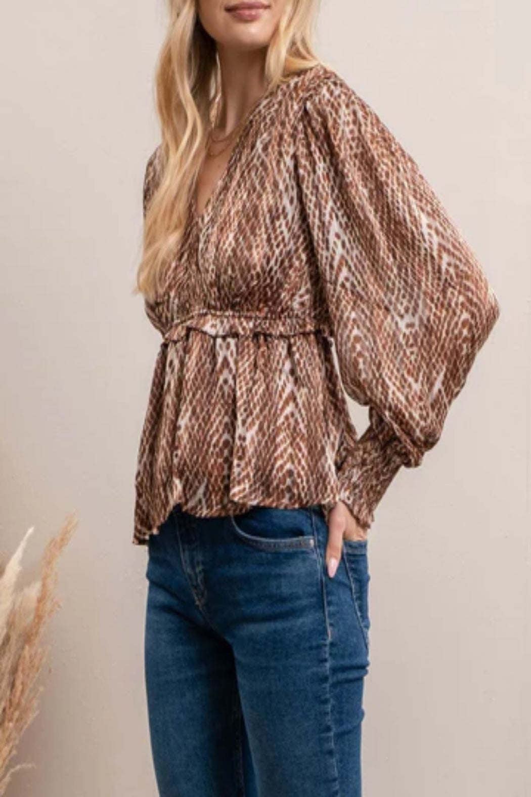 November Twilight Snake Print Surplice Top