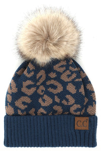 CC Leopard Pattern Pom Beanie