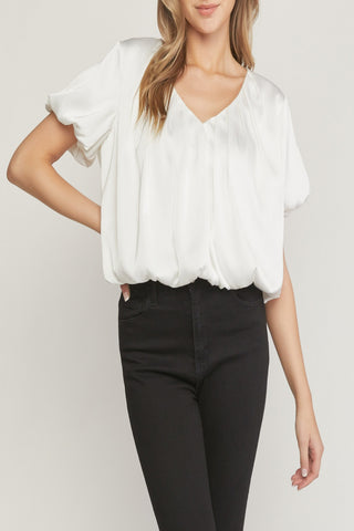 Love Me Right Solid Satin V-Neck Top