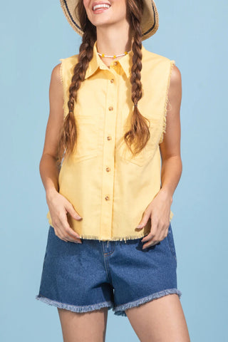 Lemonade Frayed Hem Sleeveless Top