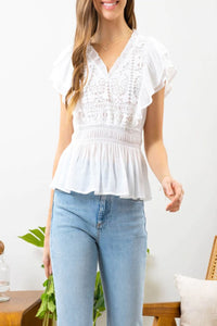 California Sunset Crochet Lace V-Neck Top