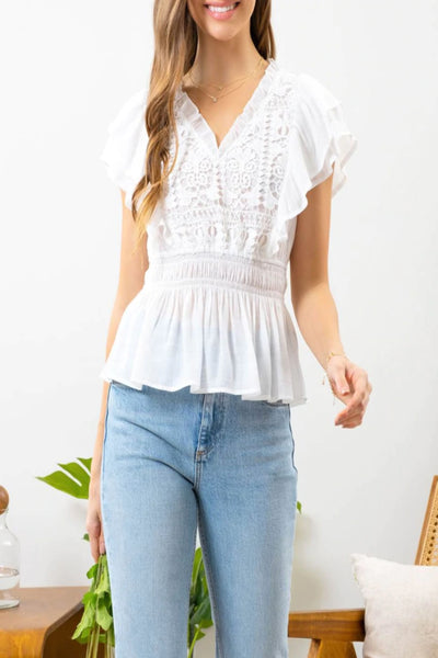 California Sunset Crochet Lace V-Neck Top