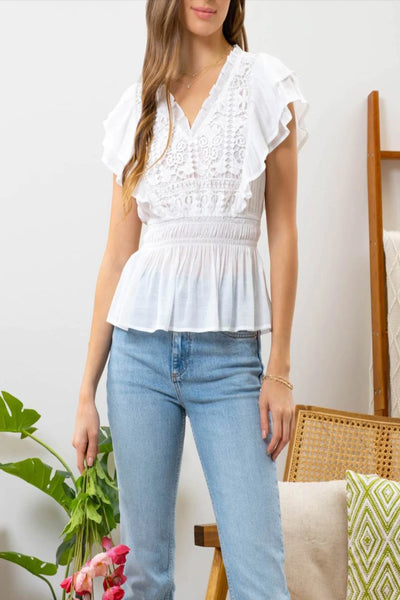 California Sunset Crochet Lace V-Neck Top