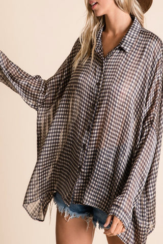 Check-Print Button-Down Top