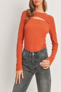 Rumor Has It  Micro Ribbed Knit Front Cutout Top
