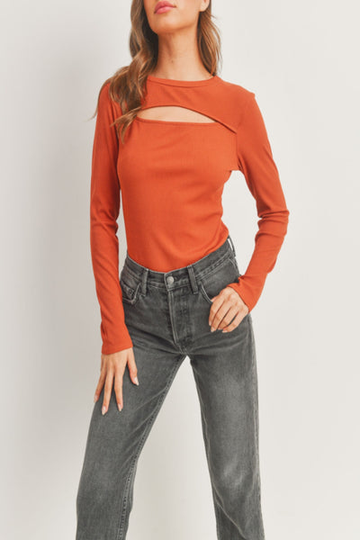 Rumor Has It  Micro Ribbed Knit Front Cutout Top