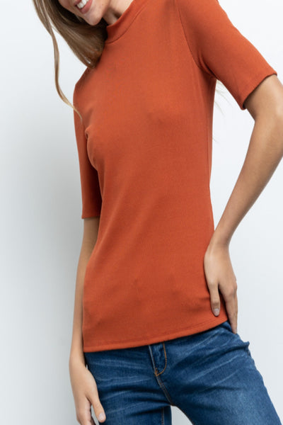 We’ll Meet Again Micro Ribbed Mock Neck Top