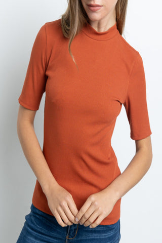We’ll Meet Again Micro Ribbed Mock Neck Top