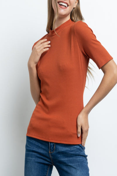 We’ll Meet Again Micro Ribbed Mock Neck Top
