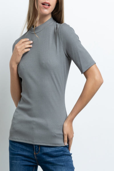 We’ll Meet Again Micro Ribbed Mock Neck Top