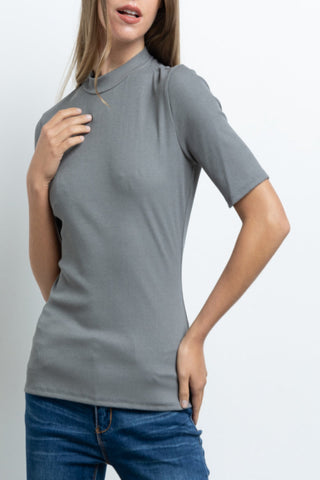 We’ll Meet Again Micro Ribbed Mock Neck Top
