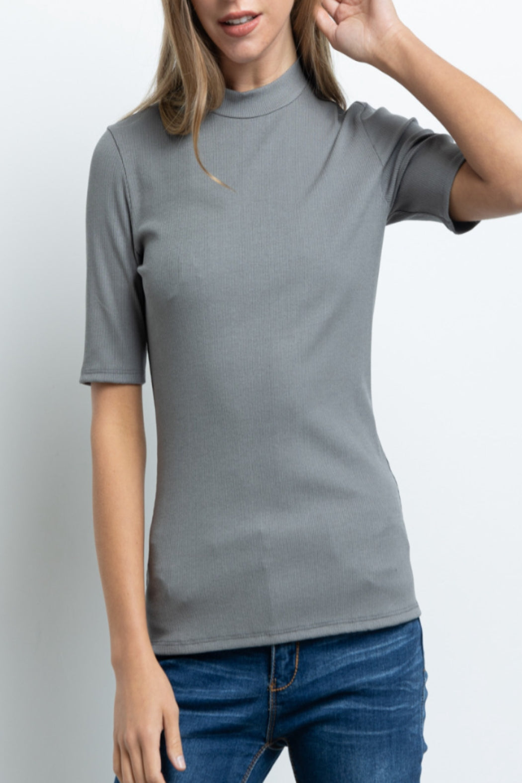We’ll Meet Again Micro Ribbed Mock Neck Top