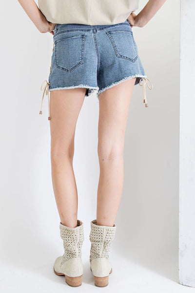 In My Time Lace Up Denim Shorts