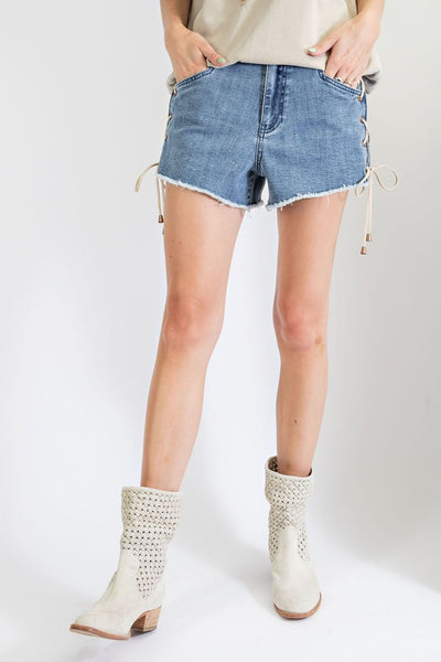 In My Time Lace Up Denim Shorts