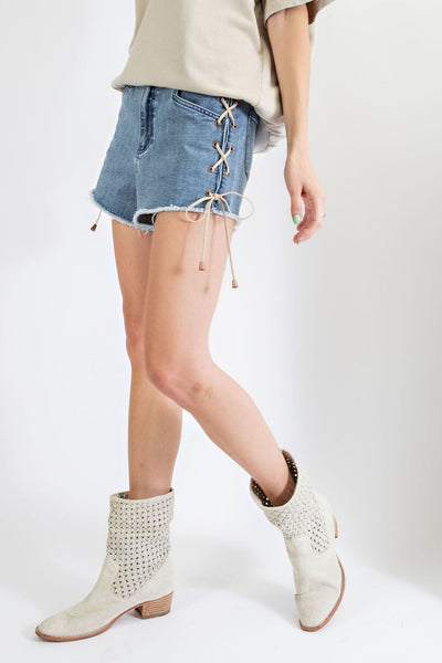 In My Time Lace Up Denim Shorts