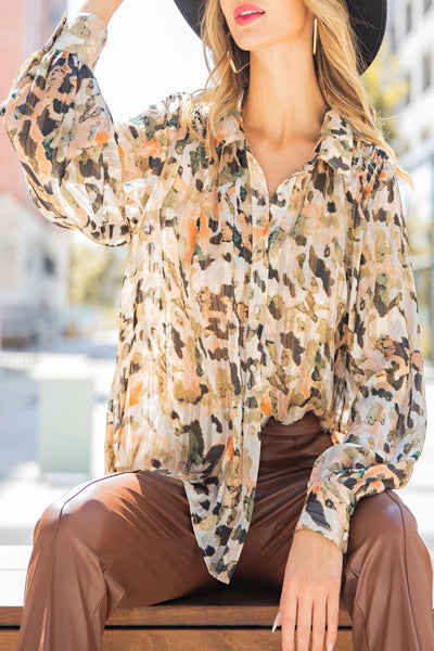 Early Autumn Watercolor Print Button Down Top