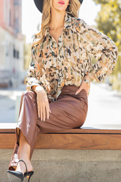 Early Autumn Watercolor Print Button Down Top