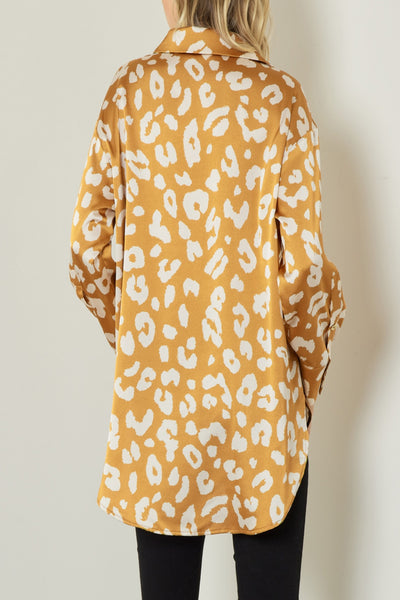For A Little While Satin Cheetah Print Button Down Blouse