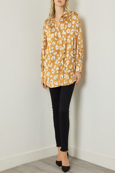 For A Little While Satin Cheetah Print Button Down Blouse