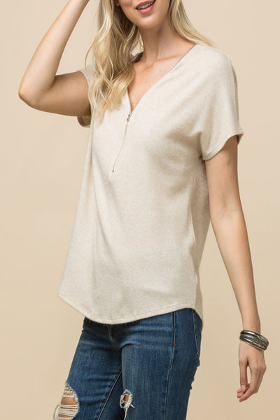 V-Neck Zipper Top