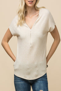 V-Neck Zipper Top