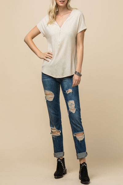 V-Neck Zipper Top